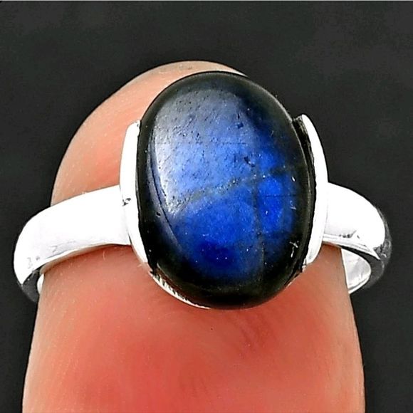 Sale 3ct Natural Blue Fire Labradorite  Madagascar 925 Sterling Silver Ring s.6 - Picture 1 of 8